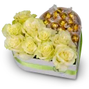 Box of flowers and white chocolates